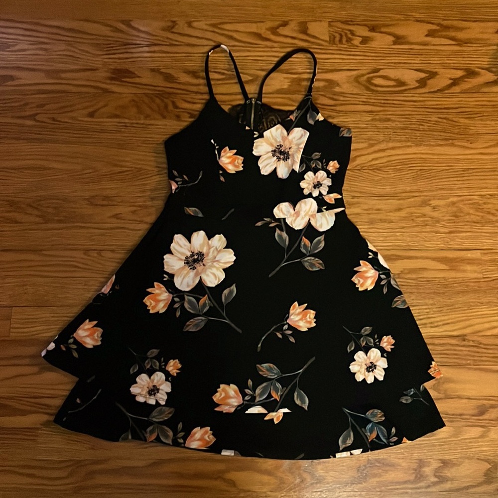 Black with pink florals mini dress